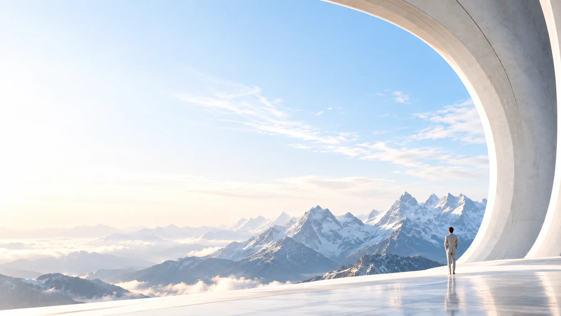 Sweeping white architecture overlooking mountains